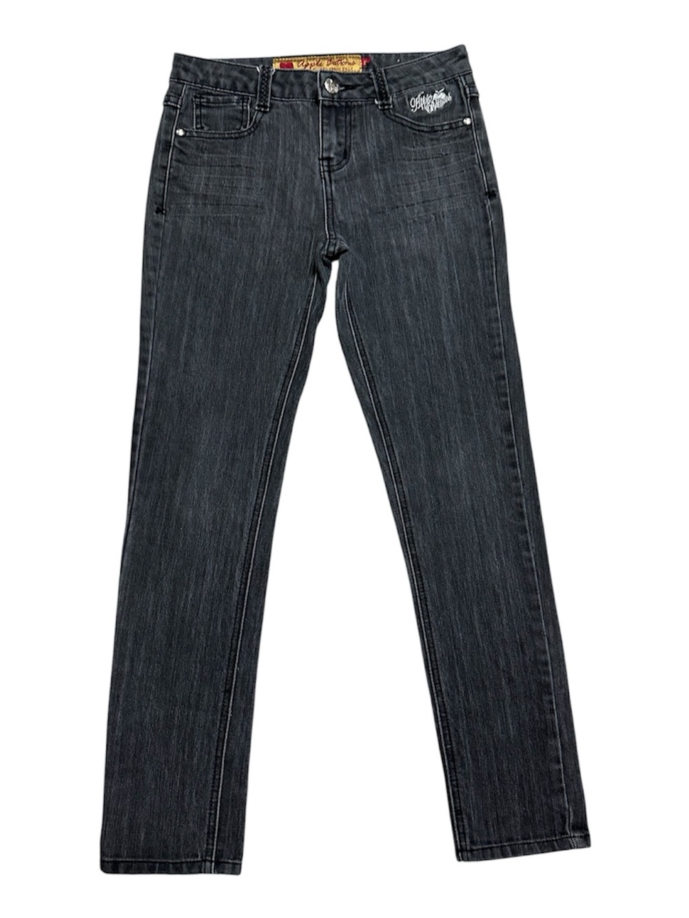 Apple Bottom Jeans Girls Straight leg Embellished pockets black Wash size 12